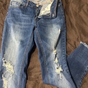 Blue Skinny Jeans with Distressed Vintage Look